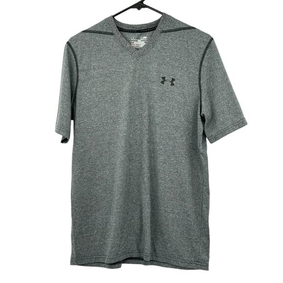 Under Armour Shirt‎ Mens Small Threadborne Gray Loose Fit Heatgear V-Neck Gym - Picture 1 of 3